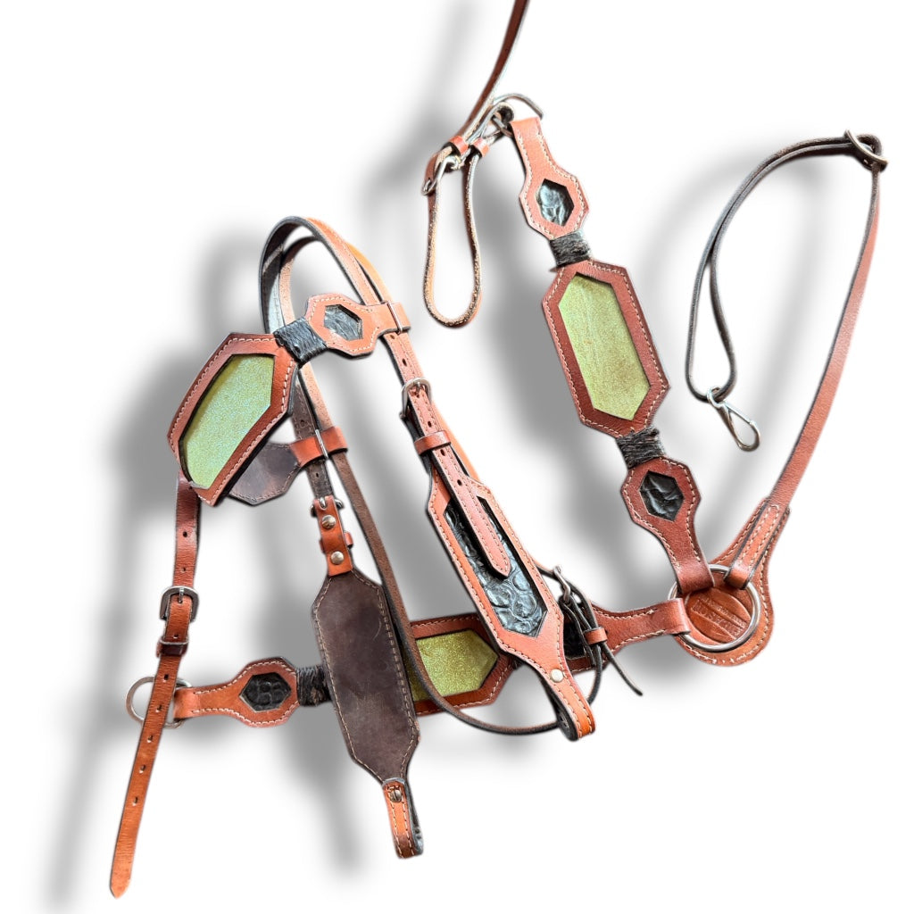 Ensemble 3 pièces de serre-tête et collier de poitrine en cuir de cow