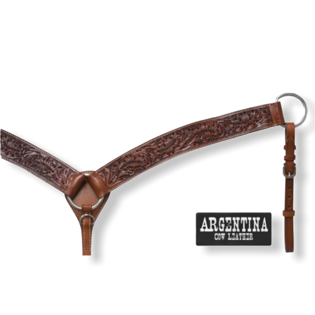 Showman Barbwire Tooled Tripping Collar - Dark Argentina Cow Leather Horse Collar